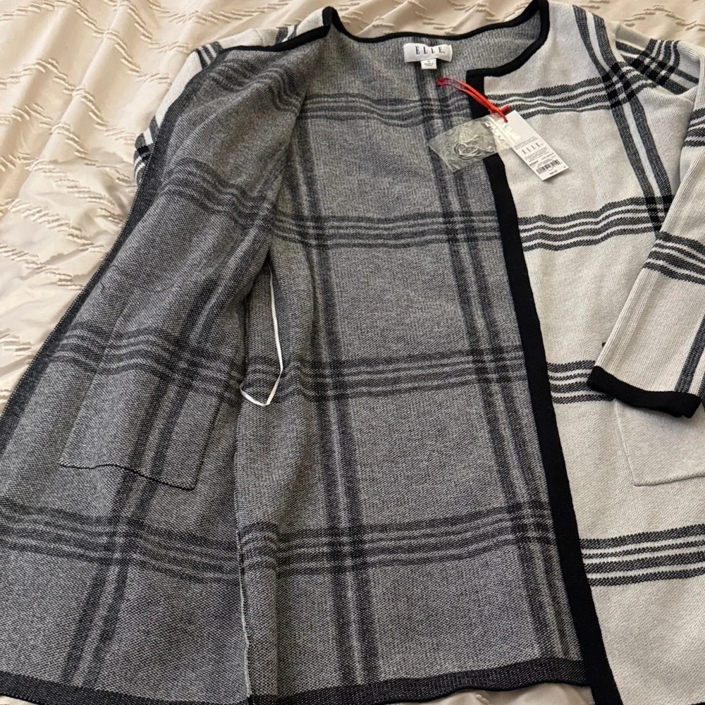 Elle Women's Black and White Plaid Car Coat